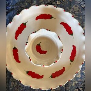 Small Dipping Bowl and Dishwith Red Hot Chili Pepper